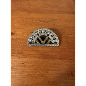 Art Deco Revival Style Half Circle Black Gold Enamel Brooch Pierre Bex Style